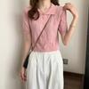 Knit Sweater Short Sleeve Tops Summer Thin Design Pink Hollow High Waist Short Paragraph Casual Essential Comfort and Style Slim Fit Pullovers Tees