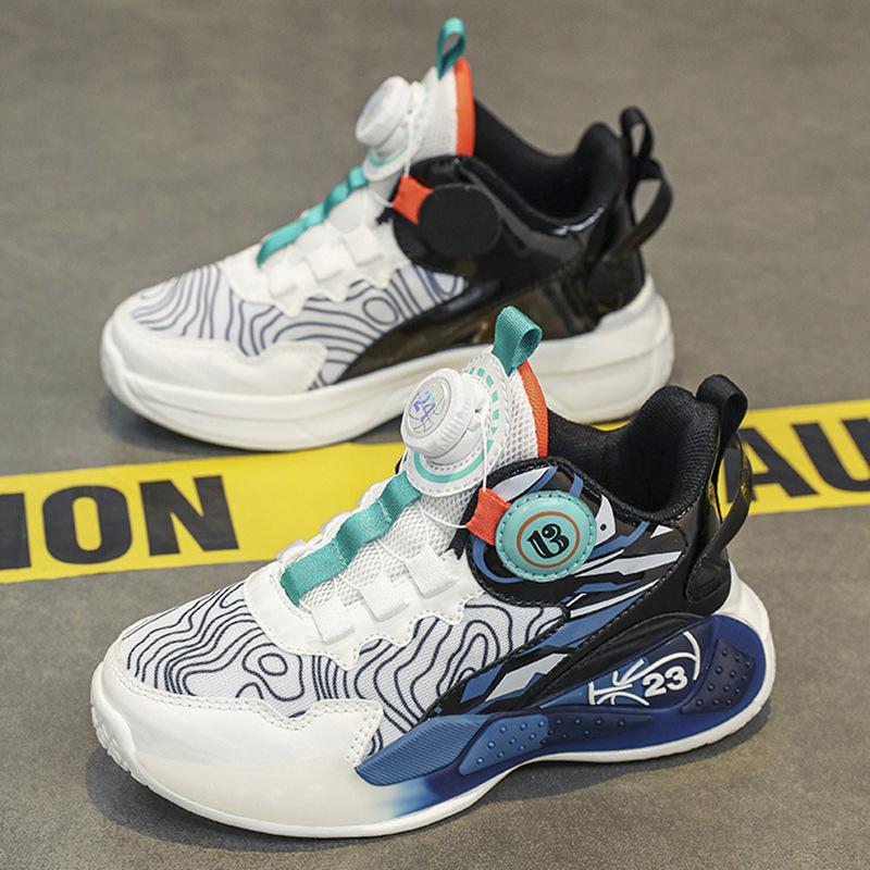 Boys Shoes Autumn and Winter 2025 New Children's Velvet Sports Basketball Shoes Medium and Older Boys Non-slip Warm Two Cotton Shoes