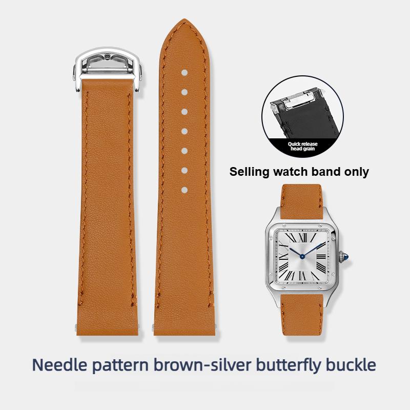 Quick-Release Cow Leather watchband For Cartier Santos  WSSA0009 WSSA0029 Men women replacement watch strap 19mm 21mm Black blue