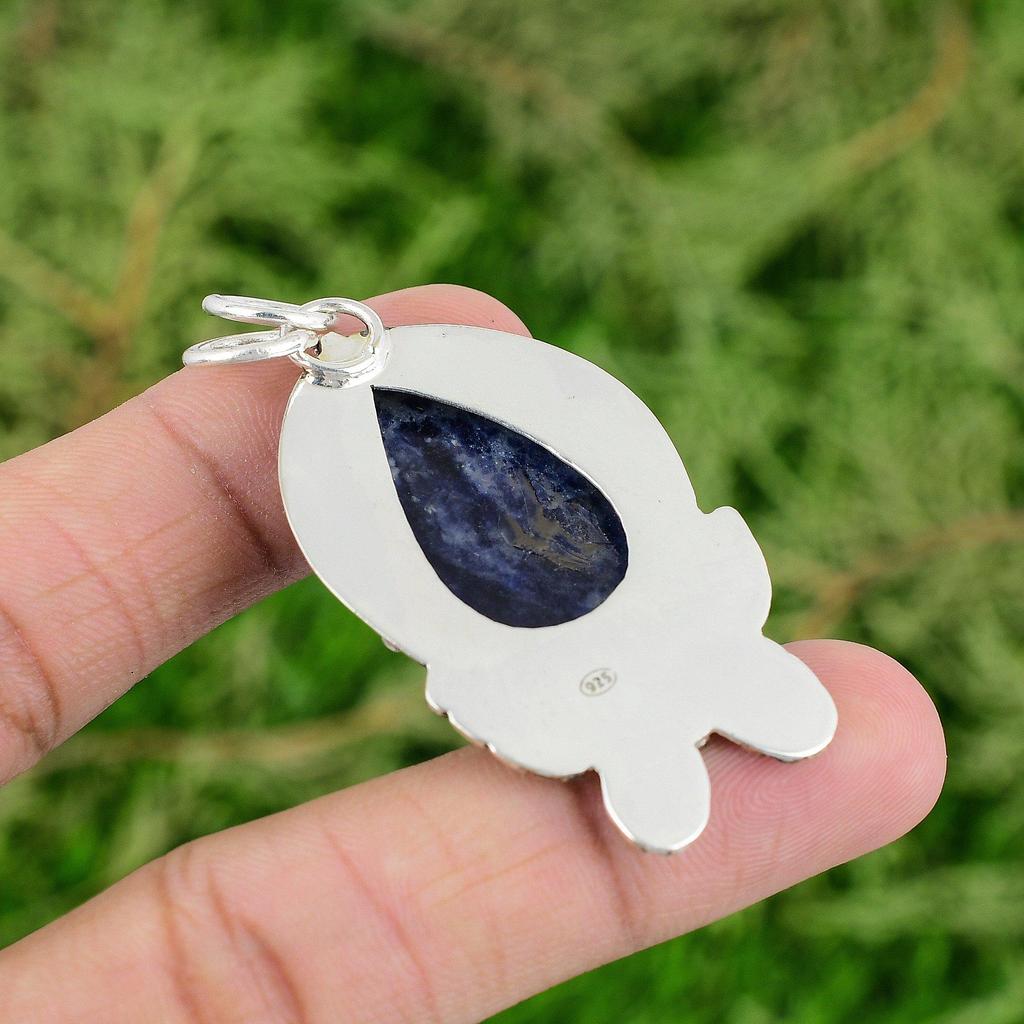 Daughters Day Deal Third Eye Chakra Natural Sodalite 925 Silver Bezel Pendant