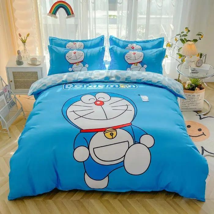 Doraemon Mechanical Cat Cartoon Style Pure Cotton Material Bed Three-piece Set Student Dormitory Dirty-Resistant Bedding