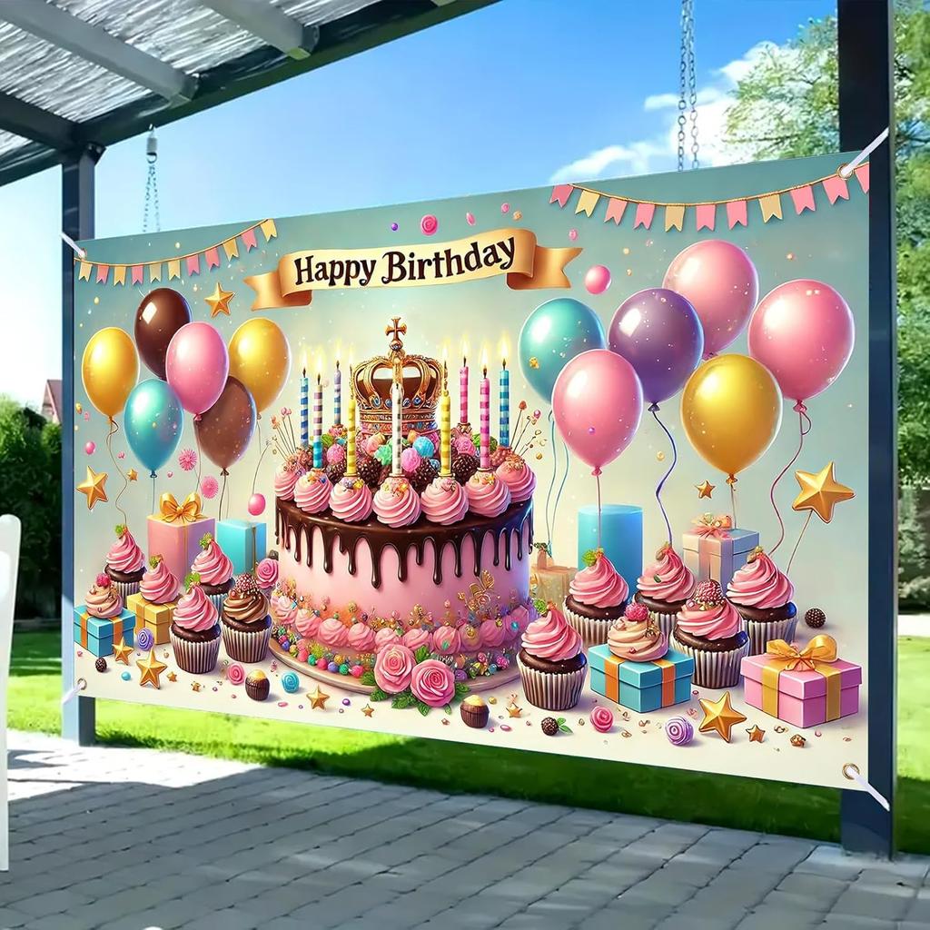 Nuxovilar Happy Birthday Banner - Large 71x43 Inch Pastel Rainbow Clouds Party Backdrop for Kids, Yard Sign, Birthday Decorations
