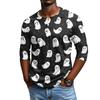 Men's Casual Halloween Print Henley Shirt Three Quarter Sleeve Raglan Top Lightweight Breathable Fabric Comfortable Fit