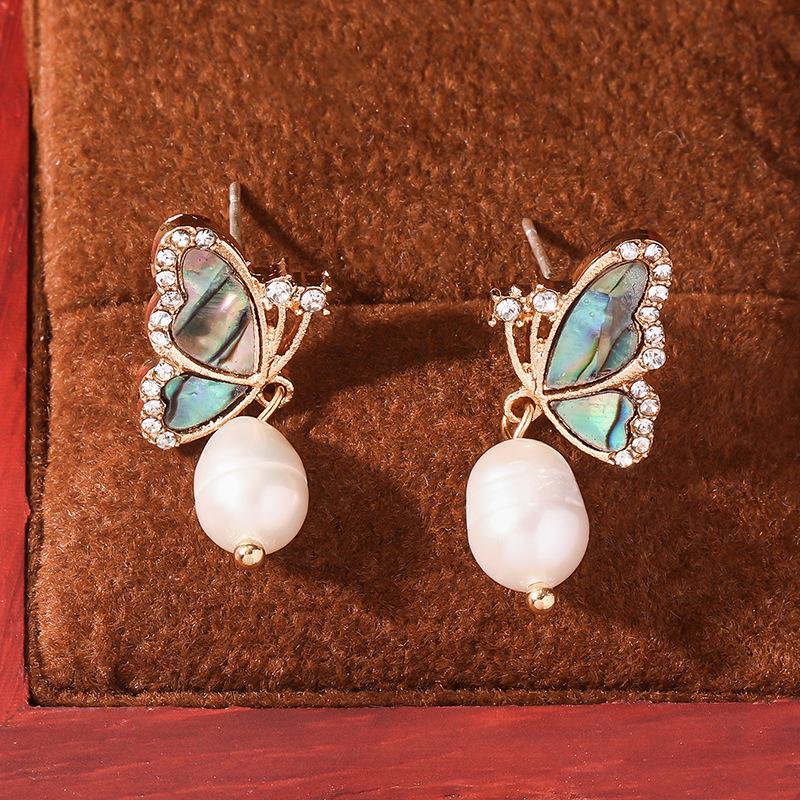 Iridescent Butterfly Pearl Dangling Earrings for Women - Unique Shell Design