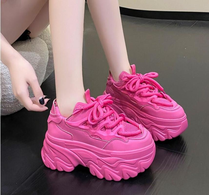 Women Platform Casual Breathable Mesh New Summer Chunky Sneakers 8.5CM Wedges Hidden Heels Hollow Leisure Woman