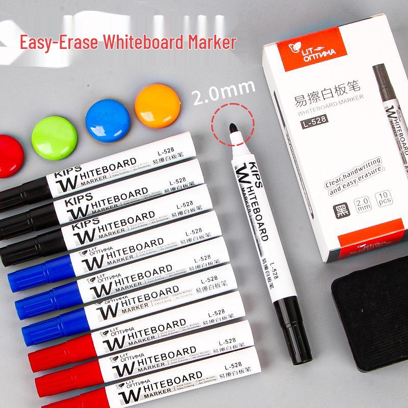 Erasable Large Capacity Whiteboard Marker - Water-Based, Big Head, Easy Erase, Black/Red/Blue for Office Use