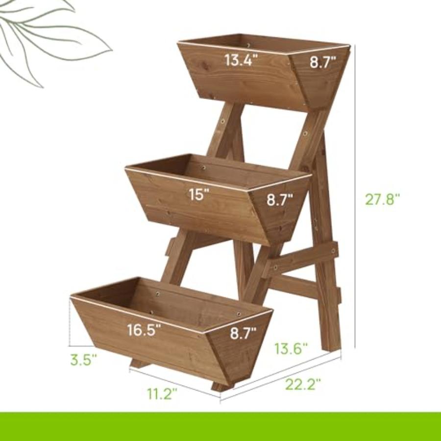 3-Tiers Wooden Raised Garden Bed Planter Box Flower Pots Vertical Garden Planter Wood Plant Stand for Vegetables Flowers Herbs