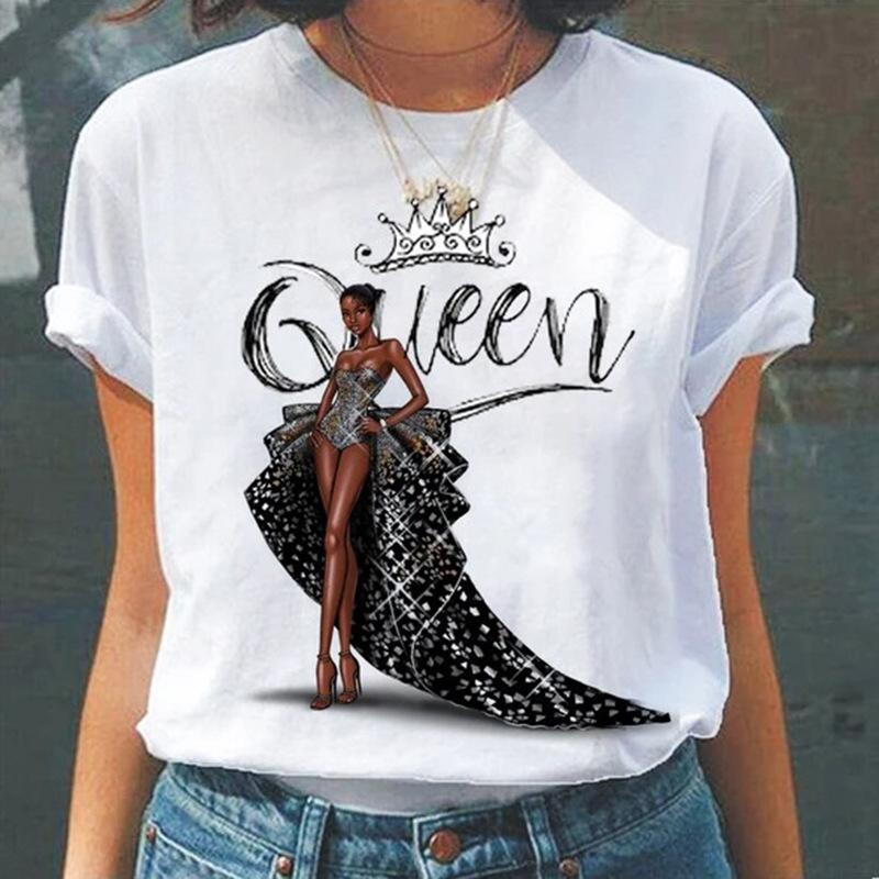 Camiseta de Verano de Cuello Redondo con Estampado 3D de Patrón de Reina, Camisetas de Mujer Casuales de Moda de Manga Corta