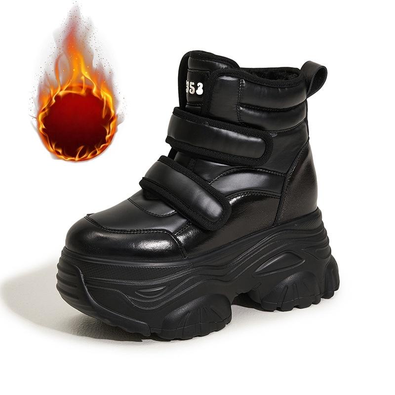 

Новые зимние женские сноубутсы на высокой платформе, теплые плюшевые ботильоны на толстой подошве, женская обувь из хлопка с нескользящей подошвой, увеличивающая рост, 9 см 39 чёрный