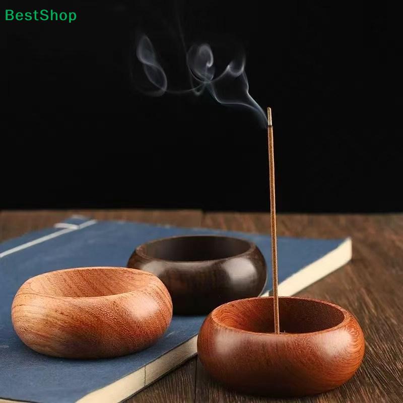 Natural Wood Incense Holder with Brass Insert, Handmade Incense Burner for Sticks & Ash Catcher