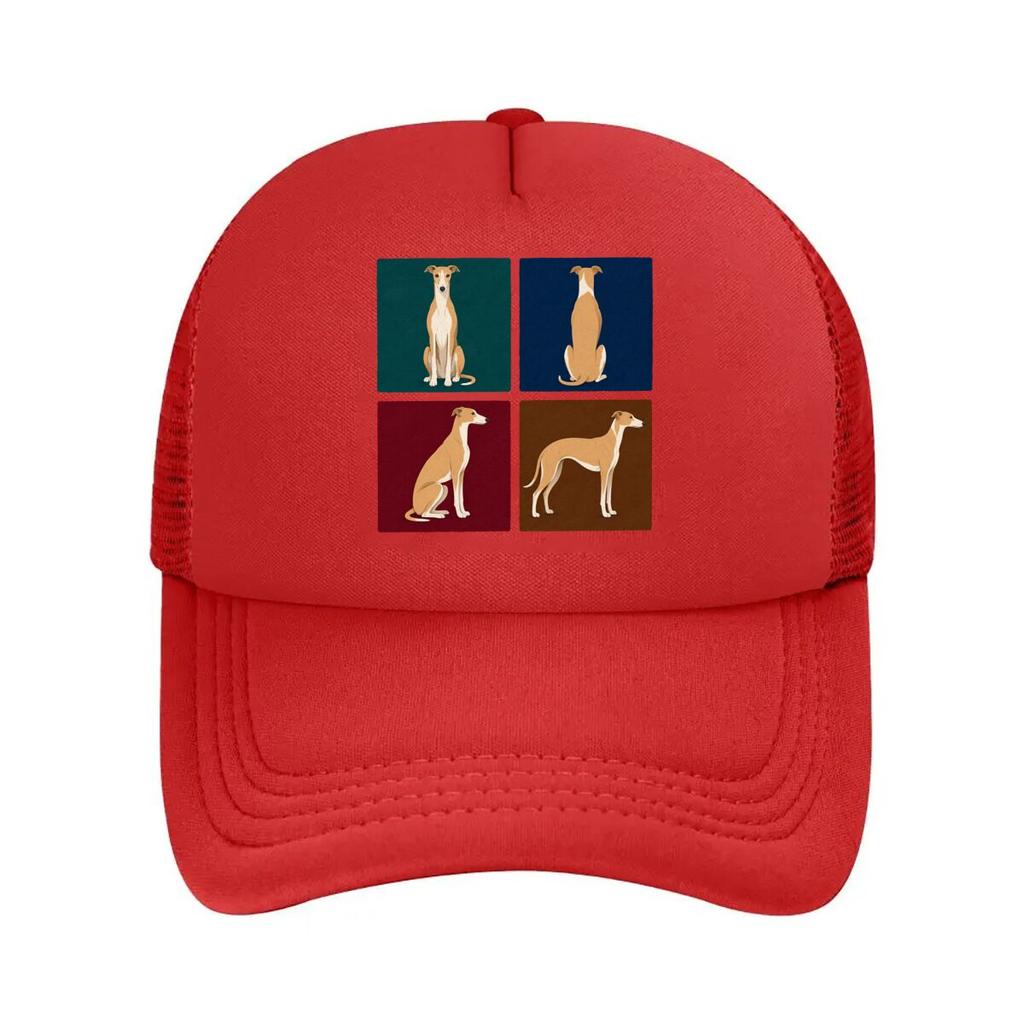 Four Greyhound Pose Panel Illustrati Mesh Baseball Cap For Womens Unisex FeUnisex Beach Dad Hat Hip Hop
