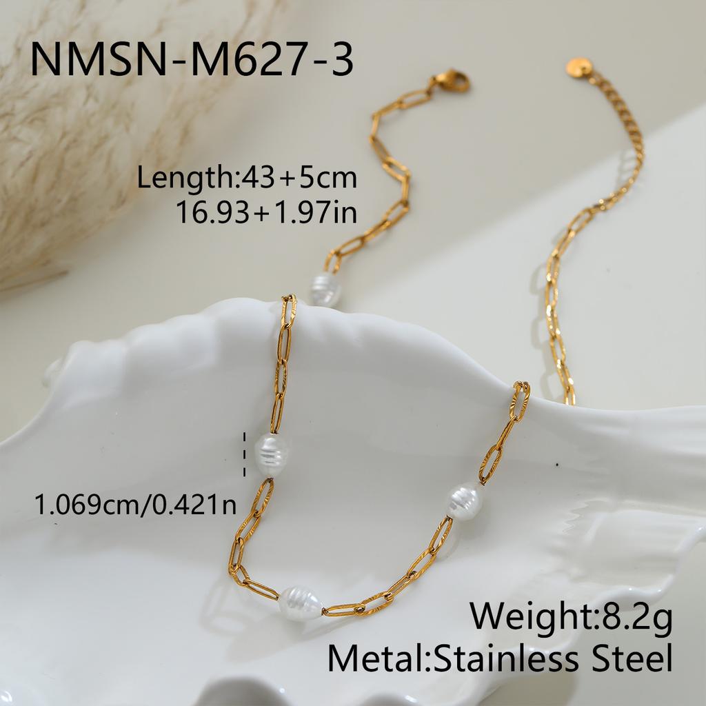 Baroque Pearl Necklace Bracelet Waterproof Non Tarnish Dainty Women Wedding Jewelry Gold PVD Stainless Steel Chain Jewelry Set
