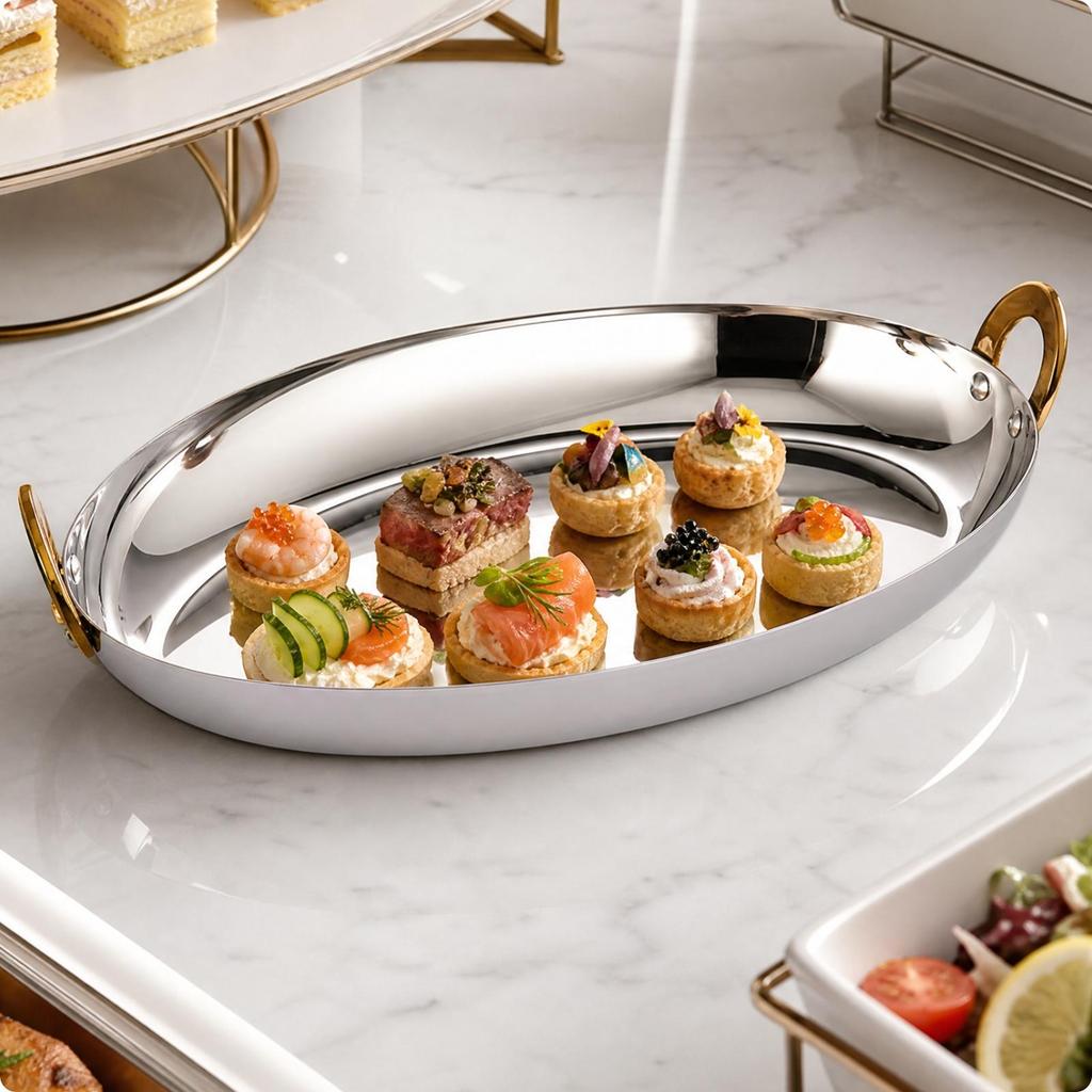 Oval Stainless Steel Serving Tray Versatile Aquatic Platter Rust-Resistant