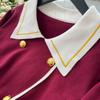Autumn Winter Women Elegant Turn-down Collar Double Breasted Knitted Sweater Office Work Long Midi Dresses with Belt