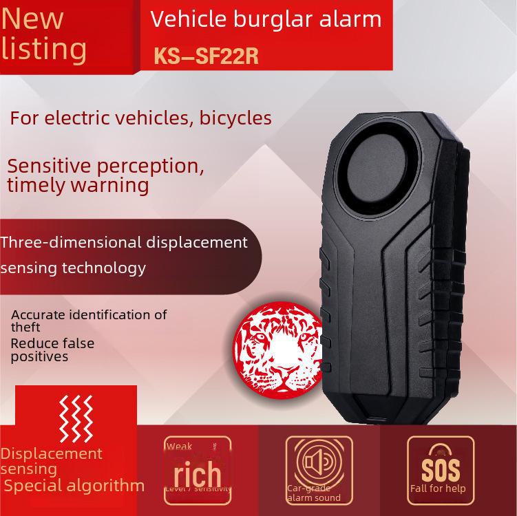 Alarme Remoto Antifurto para Bicicleta Elétrica Preta com Sensor de Vibração Sem Fio