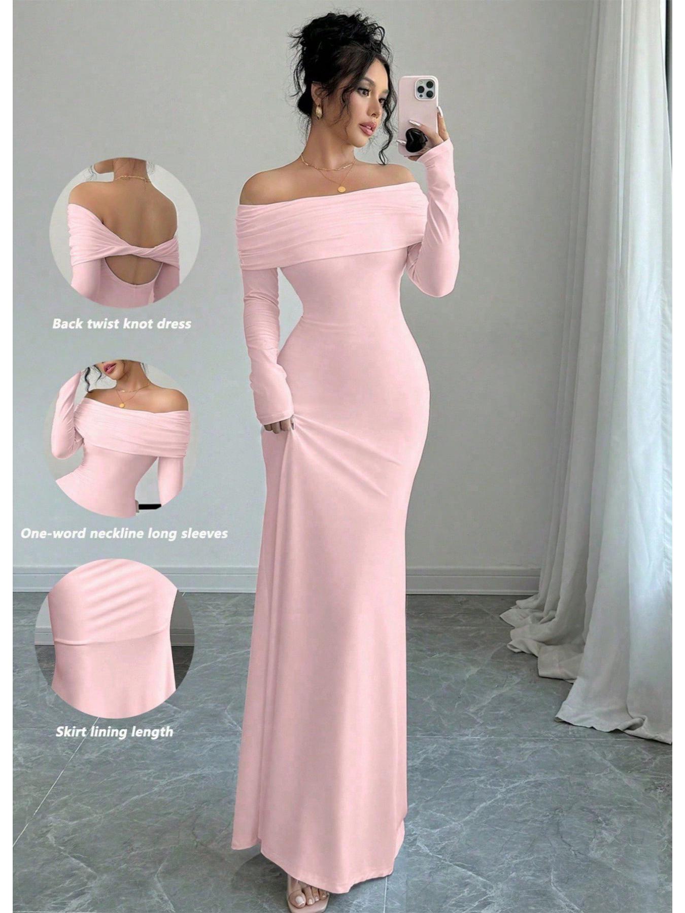 Autumn 2024 Elegant Women s One-Shoulder Bodycon Pencil Dress S розовый