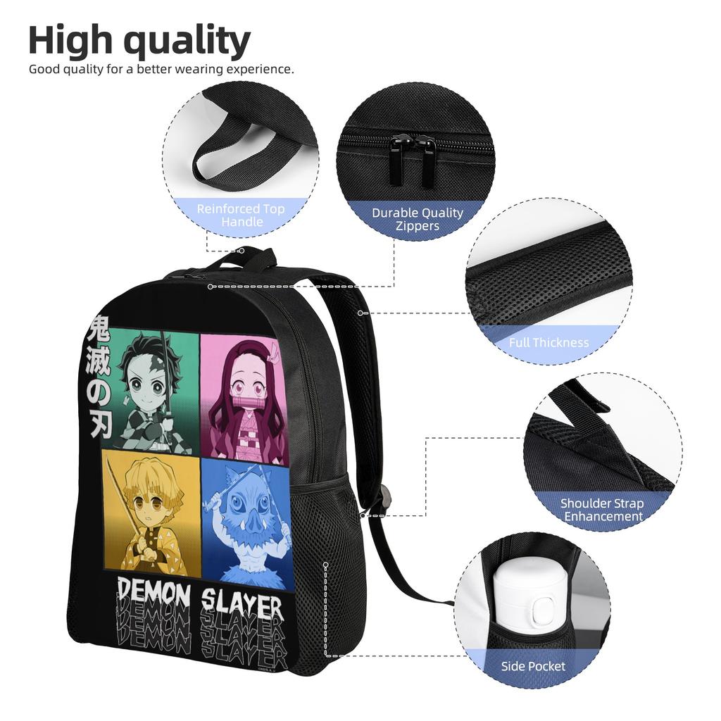 Demon Slayer Backpacks Kimetsu No Yaiba Pop Art Chibi Daypack Mochila School Zipper Closure Rucksack