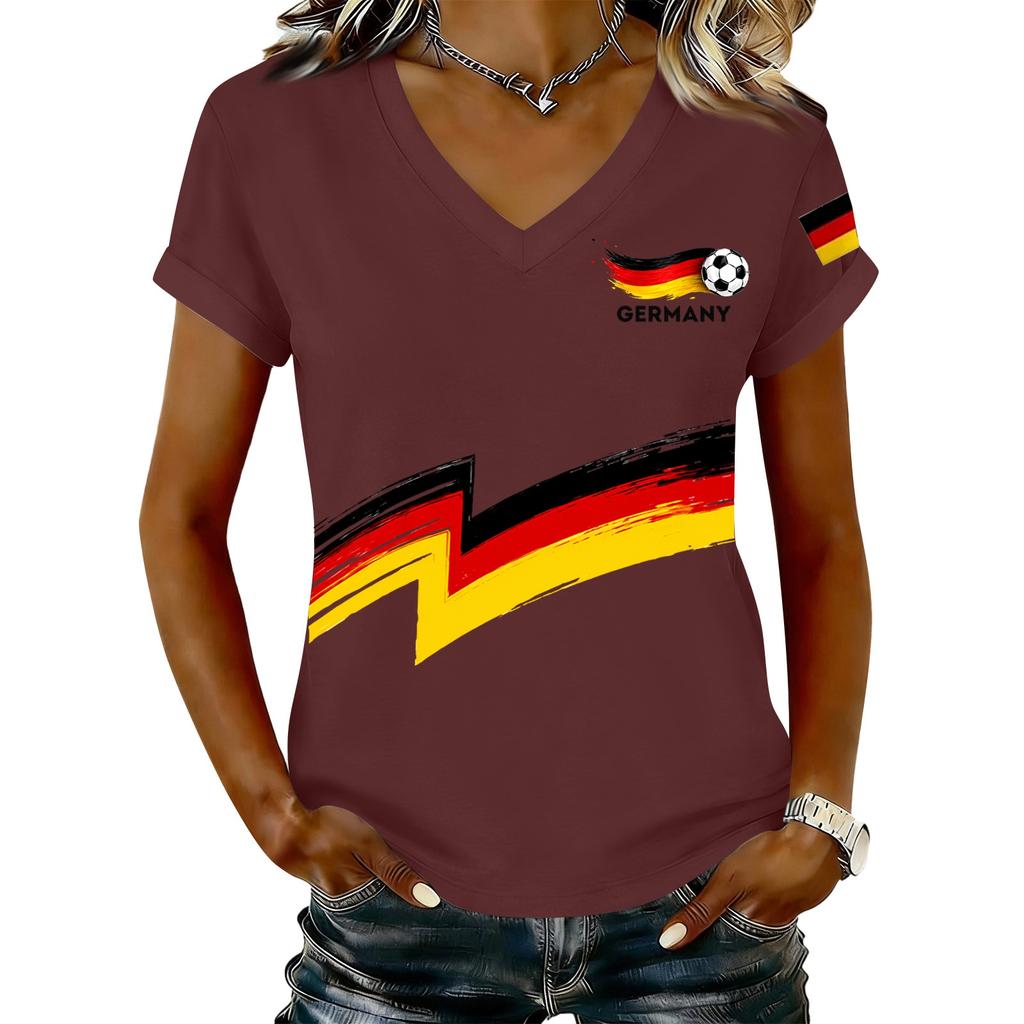 Women's V Neck Casual T Shirt Lightweight Short Sleeve Top with Letter Print and Graphic Design Suitable for Daily Wear and Outdoor Activities