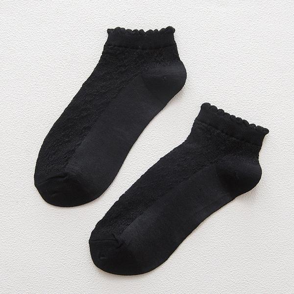 1 pair Lolita Lace Socks Female Japanese Sweet Cotton Socks Korean Style Solid Color Low Cut Socks