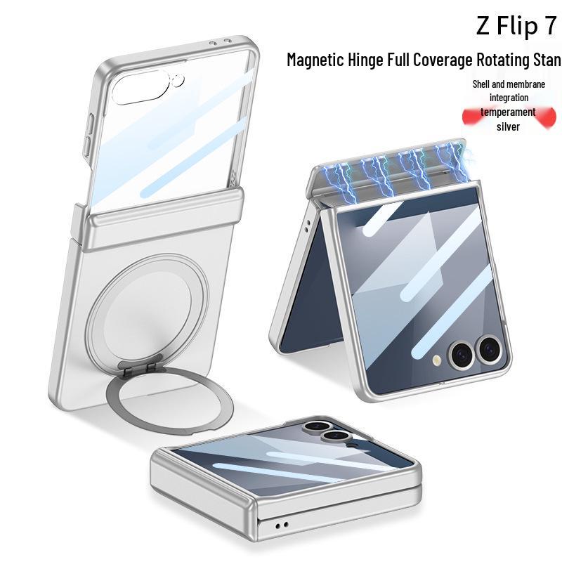 Samsung Z Flip7 Magnetic Case with Rotating Stand and Full Coverage Hinge Protection