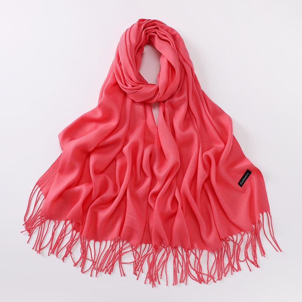 Autumn and Winter Multiple Solid Color Imitation Cashmere Scarves for Women, Single Color Thickened Warm Tassel Shawl Scarf, Scarf in Red