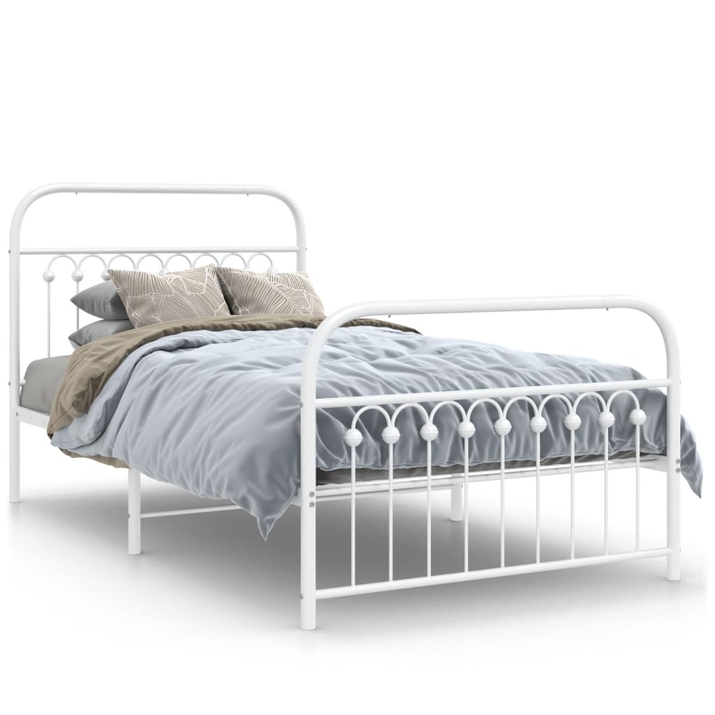 Metal Bed Frame with Headboard and Footboard White 100 x 190 cm