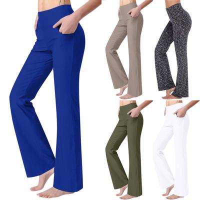 Damen Yogahose mit weitem Bein, hohe Taille, bequeme Tanzsporthose, breite Slastiktasche