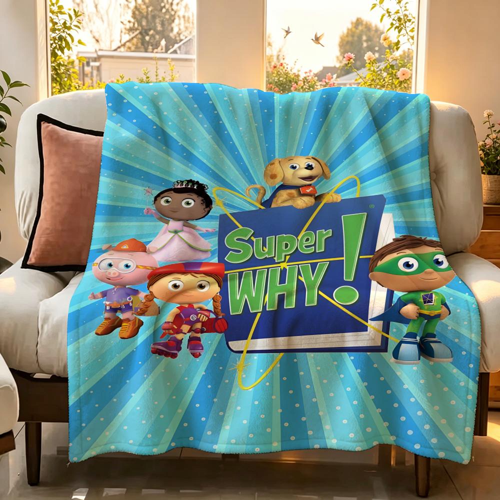 cartoon S Super W Why! Throw Flannel Throw Blanket Suitable for Sofa Living Room Bedroom