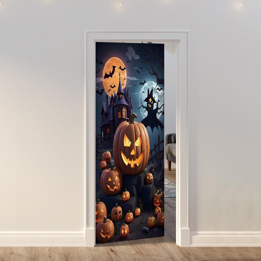 Halloween Pattern Stretch Carpet Fabric Door Cover - Easy Installation
