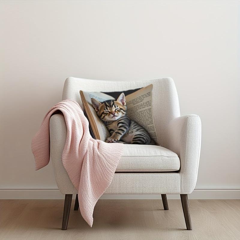 Cuddle Up with Our Adorable Kitten-in-Book Pillowcase! Sofa Cushion Cover,home Room Dormitory decoration,2D Printing