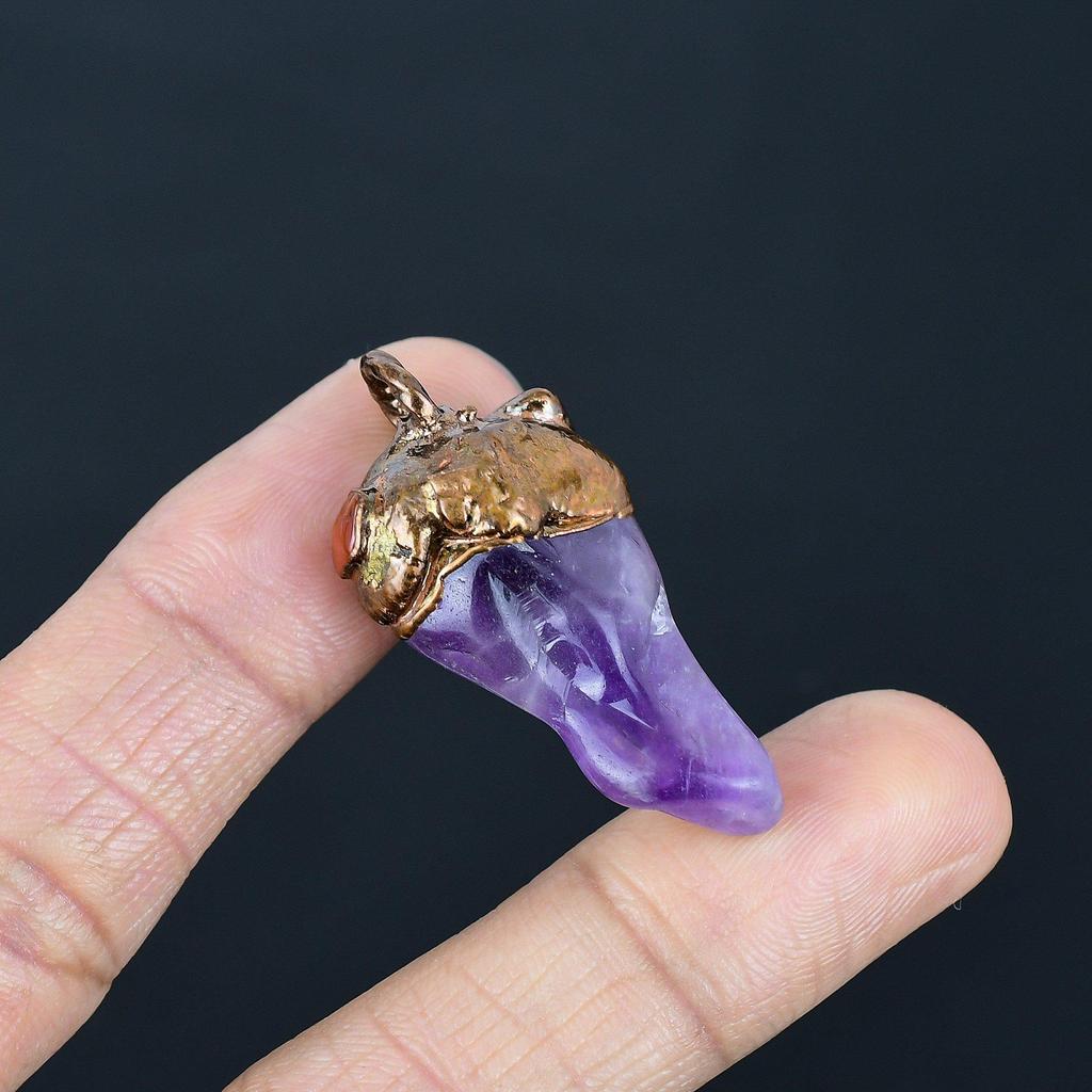 Amethyst Pendant Gemstone Jewelry, Copper Electroformed Pendant, Gift For Women Handmade Pendant