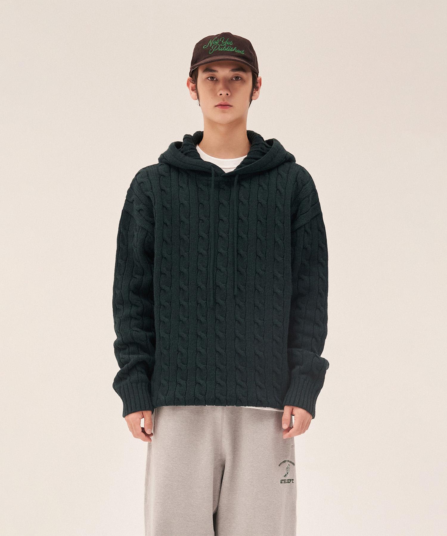 Nyp Cable Knit Hoodie (Winter Green) 2