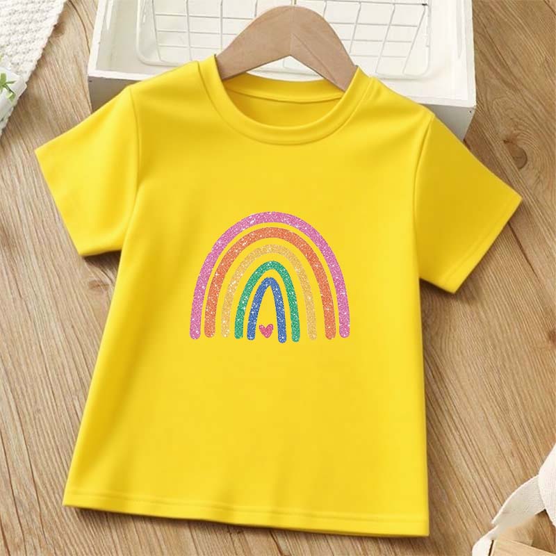 Fashion Summer Baby Girl Trend Rainbow Print Pattern Cotton T-Shirt Children's Fashion Casual Cute Cartoon Summer Short Sleeves
