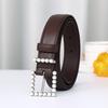 2.4Cm Wide Leather First Layer Cowhide Belt Women'S Versatile Pearl Button Head Fashion Trend Casual Pants Belt Women'S