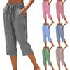 Women's Fashion Striped Print Elastic Waist Loose Casual Seven-Eighths  7/10  Pants
