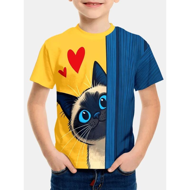 T-shirt Estiva per Bambini con Stampa 3D Girocollo Moda Versatile Traspirante Tendenza Casual