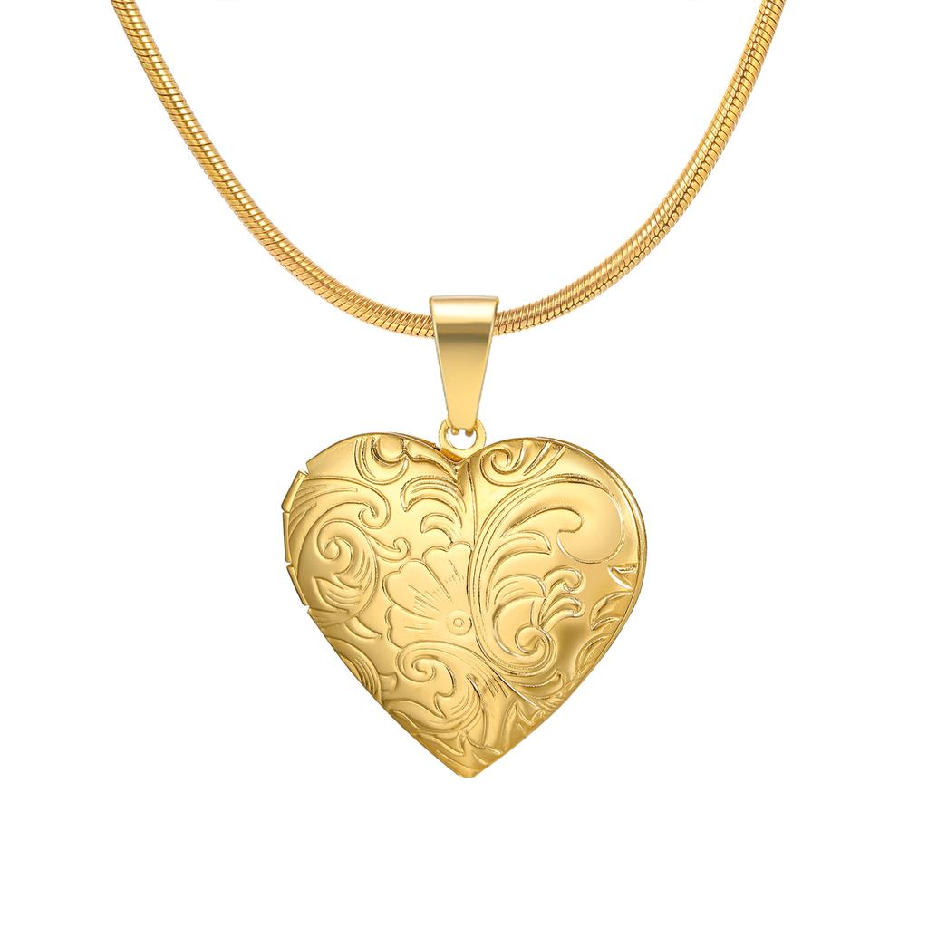 Women's Heart Shape Locket Pendant Necklaces Stainless Steel Snake Chain Necklace Trendy Jewelry Gift