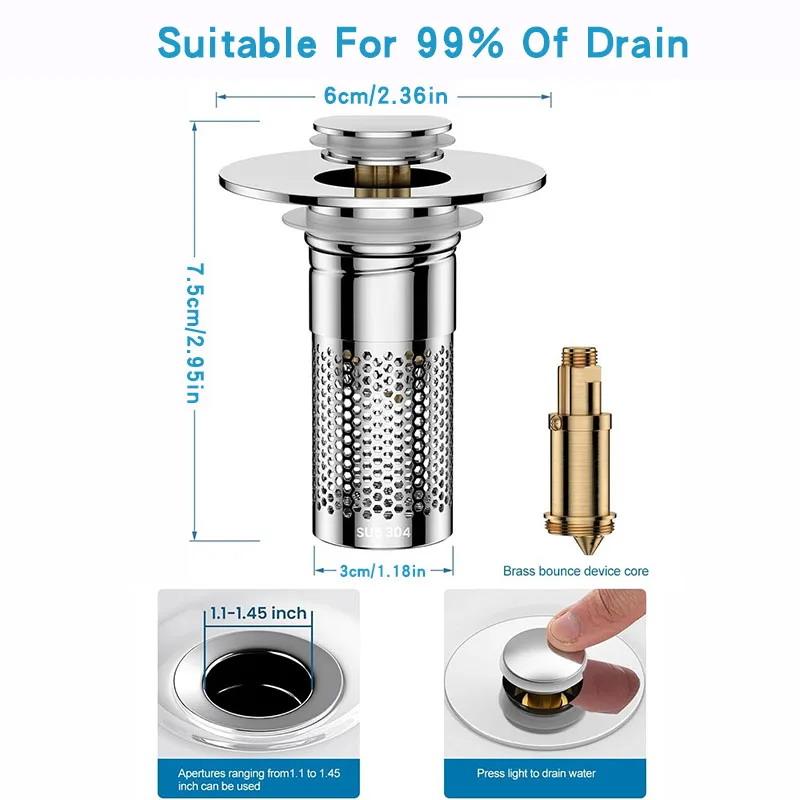 Bathroom Sink Drain Stopper with Hair Catcher Basket,Stainless Steel Pop-Up Filter for Washbasin