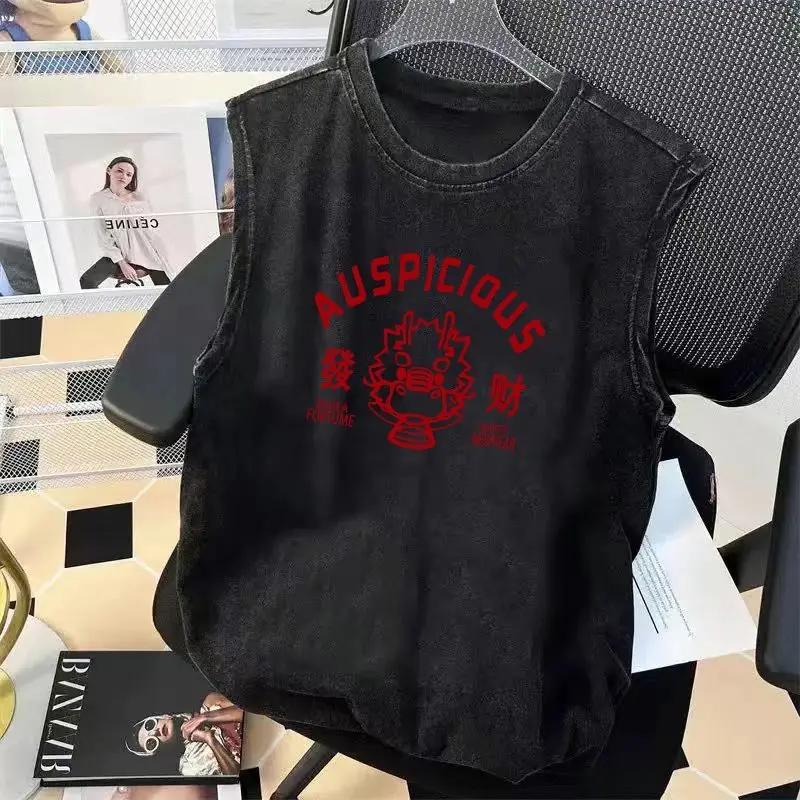 Street Cycling Vest Men's Pure Cotton Vest Sleeveless Washed Old Ruffian Handsome Trend Retro American Vest Clothes