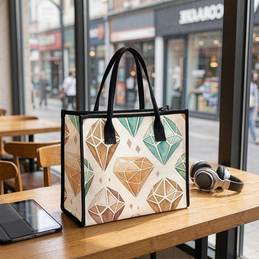 Watercolor Diamond Pattern Tote Bag Stylish Casual Daily Commuter Handbag