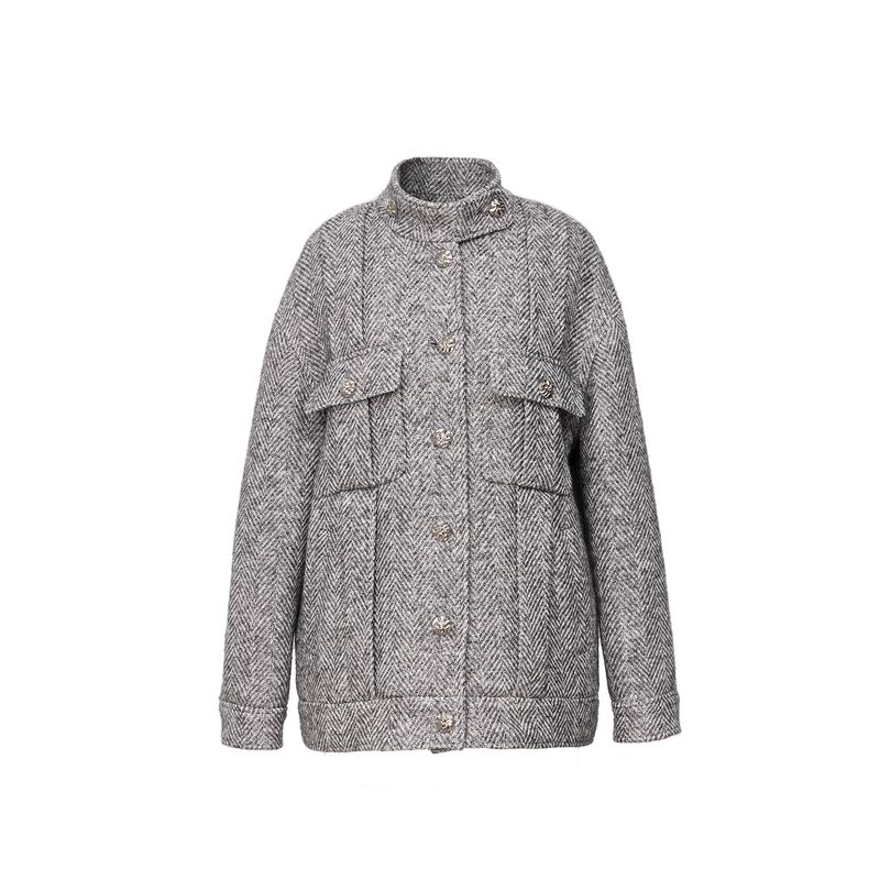 

Blacknini Yin Waffle 50 Degrees Gray Italian Luxury Brand Moessme Mohair Classic Style Tweed Outwear Herringbone jacket (Label: MOESSMER)(In stock) M