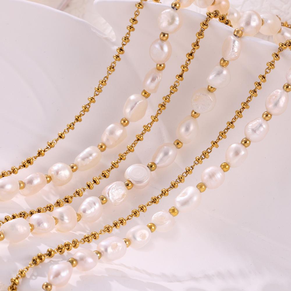 Elegante Halskette mit Anhänger aus französischer Süßwasserperle und Titanstahl mit Schlüsselbeinkette