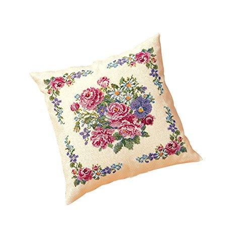 

Olympus Thread Cross Stitch Embroidery Kit, Romantic Flower Cushion, Beige, 5859