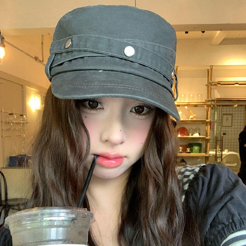 Y2k Rivet Flat Top Hat Spice Girls Retro Baseball Cap Casual Equestrian Hat Ladies