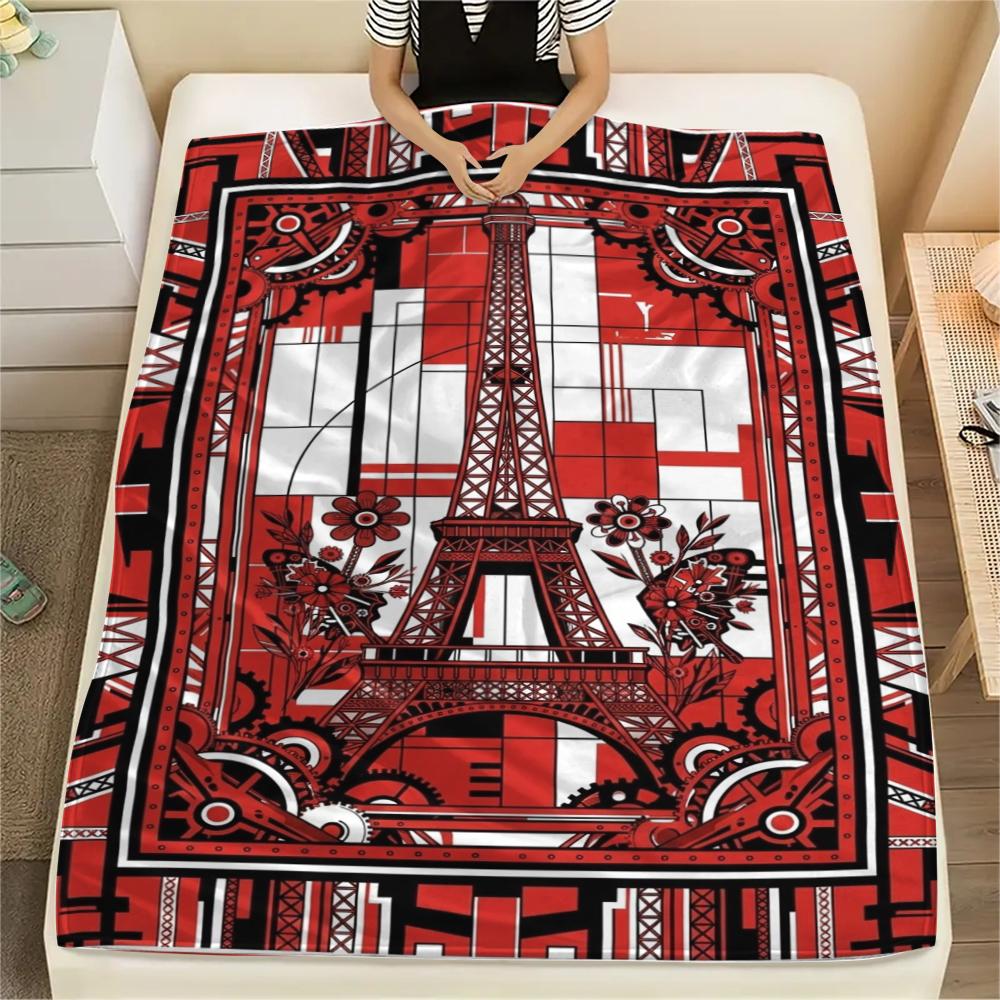 Paris Eiffel Tower Print Flannel Blanket, High quality Comfortable for All Seasons, Home Decor, Warmth and Comfort, Perfect for Christmas Gifts93