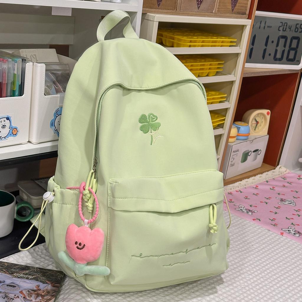 Schoolbag Four-leaf Clover New Solid Color Versatile Backpack High School Students Large Capacity Students Daily Commuting Versatile Backpack