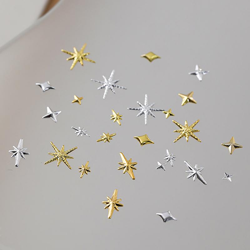 6/12 Grids Mix Nail Rivet Studs Gold/Silver Stars Light Nail Art Charms Starlight Accessories Manicure Supplies