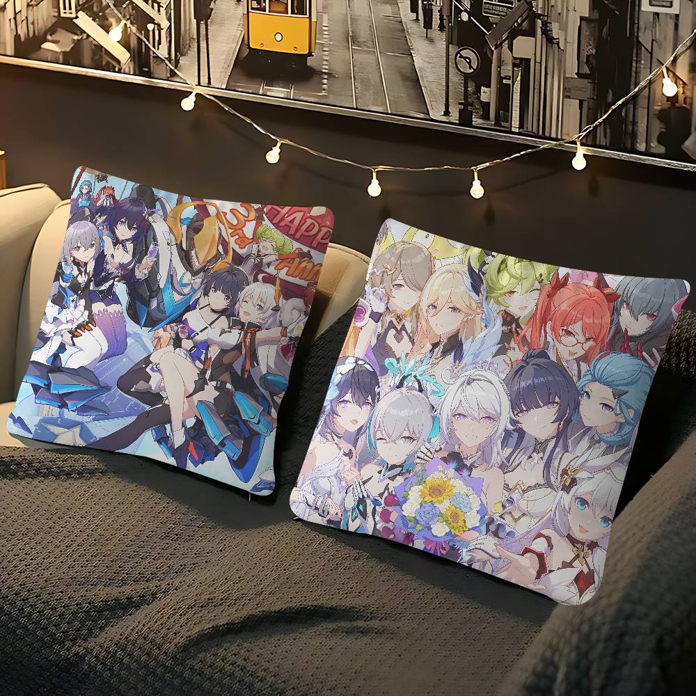 H-HONKAI IMPACTs Office Cushion Pillowcase Car Cushion Cover45X45CM Lumbar Pillowcase Sofa Pillowcover