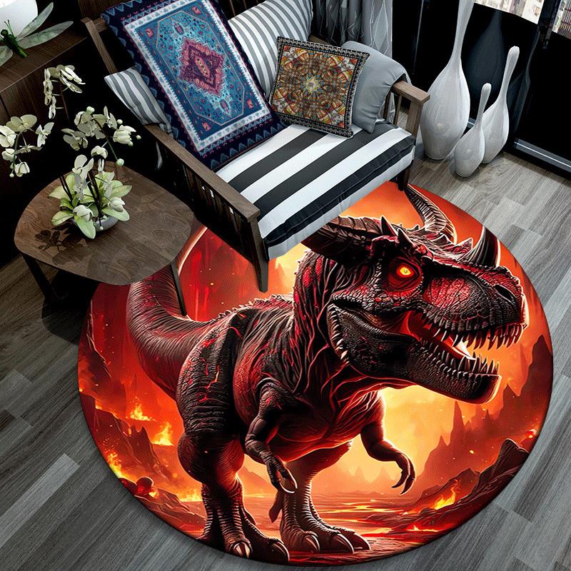 1 Stück Weicher, Saugfähiger & Rutschfester Schrecklicher Dinosaurier Runder Teppich Weicher Kreis-Teppich für Wohnzimmer- & Schlafzimmer-Dekoration, Stuhlunterlagen und Unvergessliche Ho
