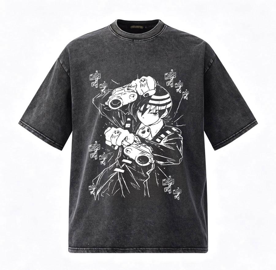Vintage Washed Anime Soul Eater Death The Kid T Shirts Men Women Clothing Fashion Harajuku Oversized Short Sleeve T-shirts Tops S разноцветный
